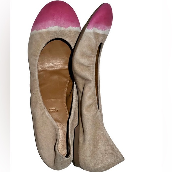 NWOT Leifnotes suede pink/beige watercolour dip dyed ballet flats,made in Italy. - Picture 2 of 16